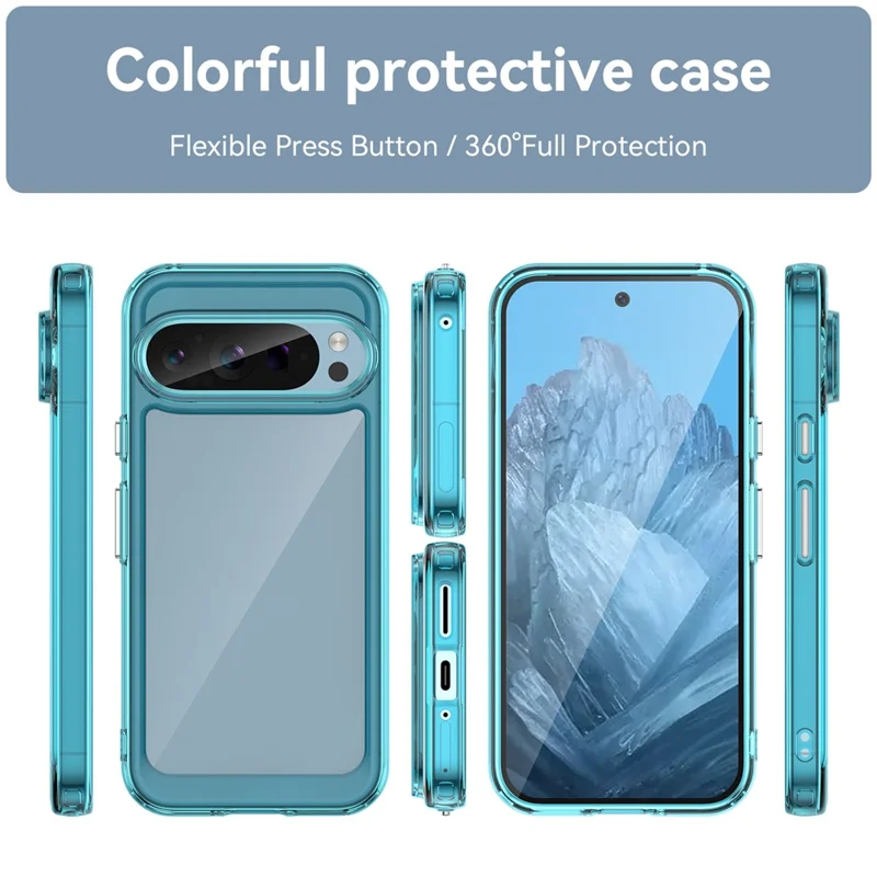 For Google Pixel 9 / Pixel 9 Pro Clear Case TPU Frame Acrylic Back Phone Cover - Transparent Blue