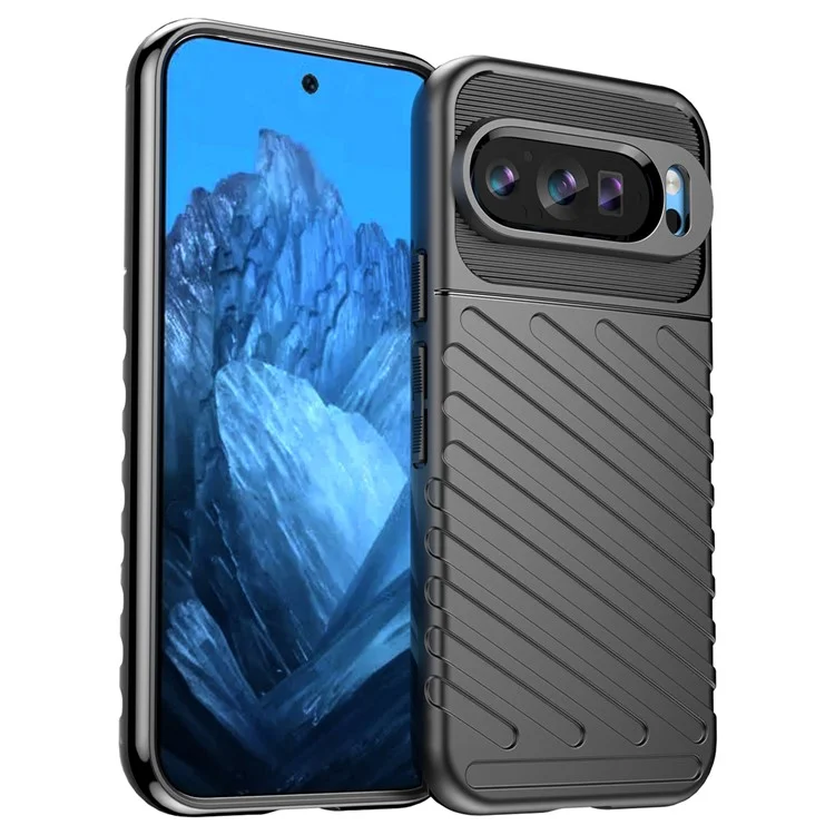Thunder Series For Google Pixel 9 / Pixel 9 Pro Case Anti-Scratch Twill Texture TPU Phone Cover - Black