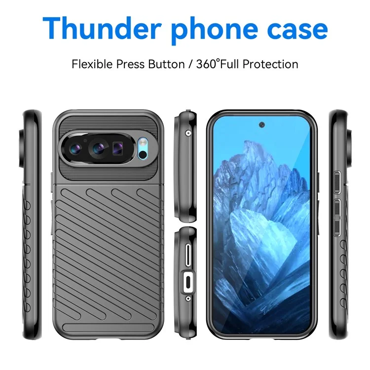 Thunder Series For Google Pixel 9 / Pixel 9 Pro Case Anti-Scratch Twill Texture TPU Phone Cover - Black