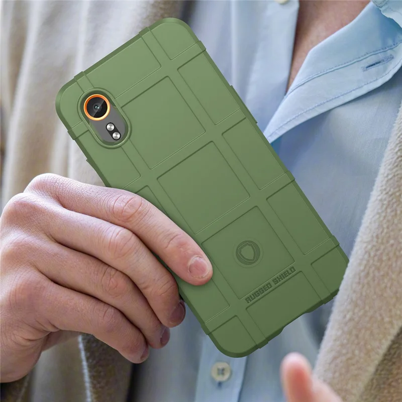 For Samsung Galaxy Xcover7 TPU Case Square Grid Protective Phone Cover - Green