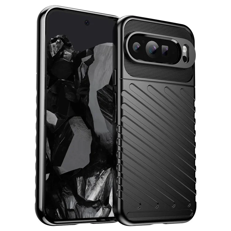 Thunder Series For Google Pixel 9 Pro XL Case Thickened TPU Phone Cover Twill Texture - Black