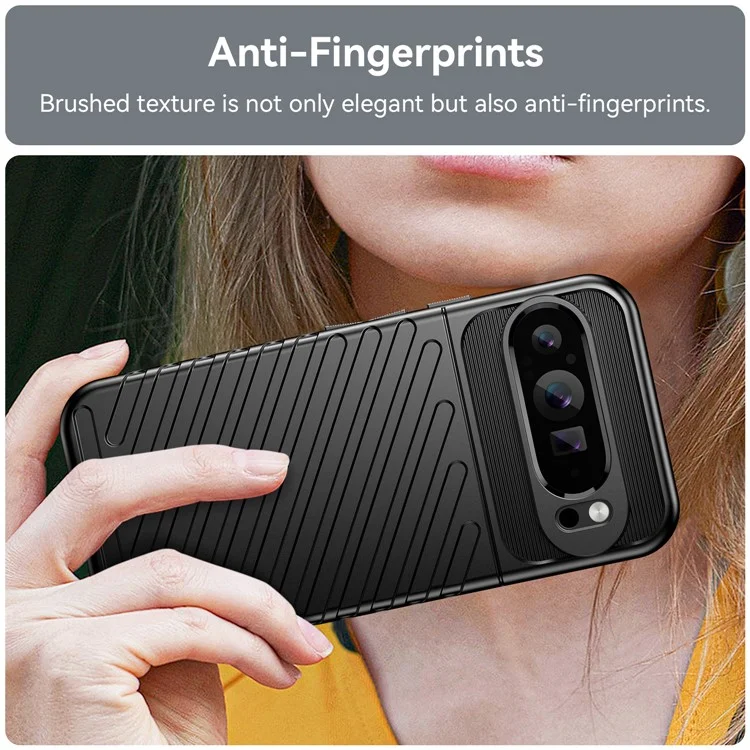Thunder Series For Google Pixel 9 Pro XL Case Thickened TPU Phone Cover Twill Texture - Black