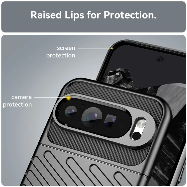 Thunder Series For Google Pixel 9 Pro XL Case Thickened TPU Phone Cover Twill Texture - Black