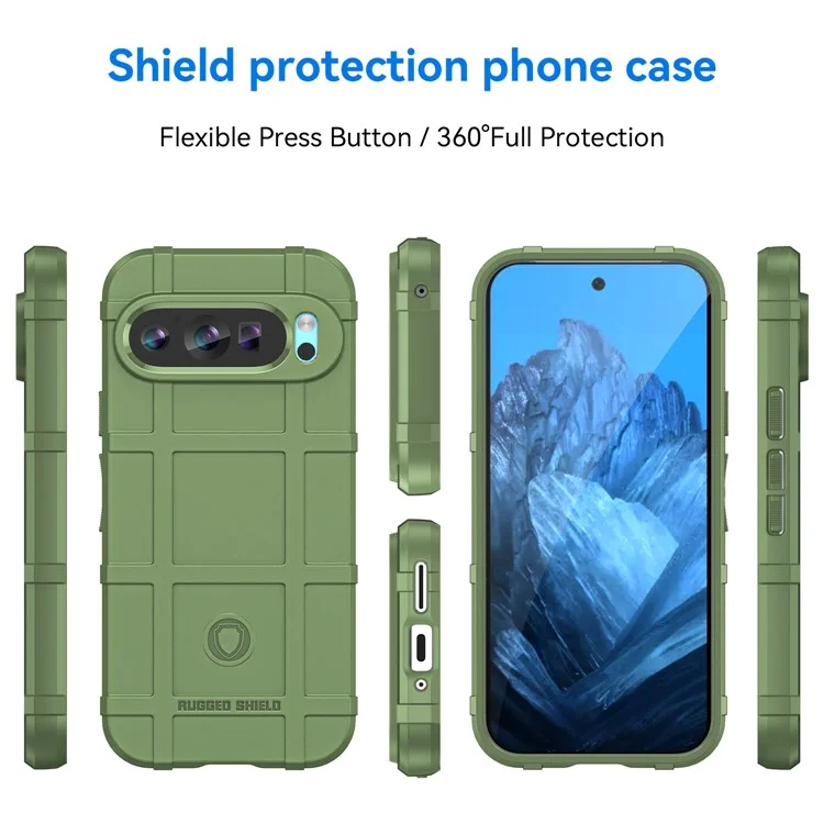 For Google Pixel 9 / Pixel 9 Pro Case Soft TPU Phone Back Cover Square Grid Texture - Green