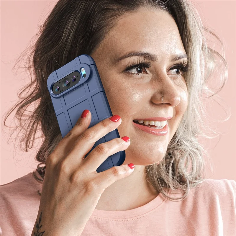 For Google Pixel 9 Pro XL TPU Case Square Grid Texture Mobile Phone Cover - Blue