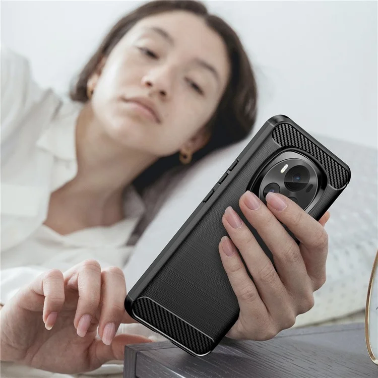 Etui For Honor Magic6 5G Soft TPU Texture Fibre de Carbone Couvercle Arrière de Téléphone - Noir