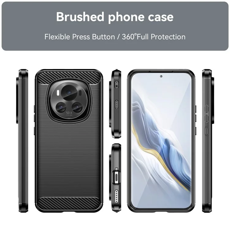 Etui For Honor Magic6 5G Soft TPU Texture Fibre de Carbone Couvercle Arrière de Téléphone - Noir