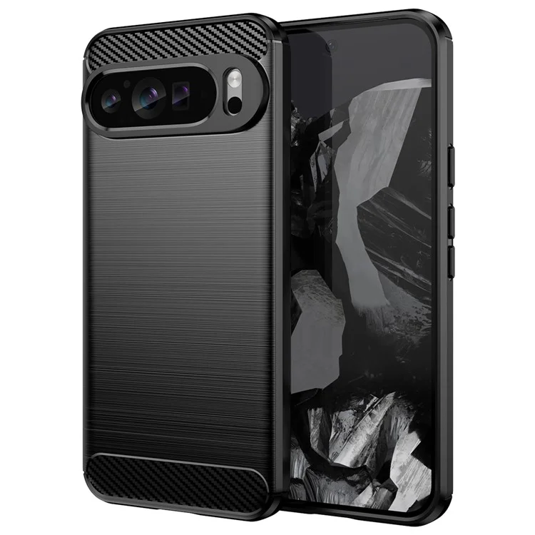 For Google Pixel 9 Pro TPU Case Carbon Fiber Texture Mobile Phone Cover - Black