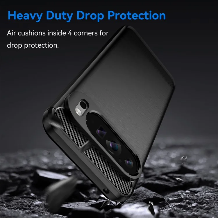 For Google Pixel 9 Pro TPU Case Carbon Fiber Texture Mobile Phone Cover - Black