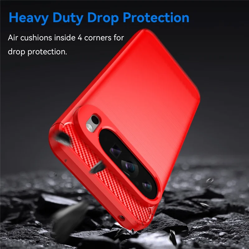 For Google Pixel 9 Pro XL TPU Case Carbon Fiber Texture Mobile Phone Cover - Red