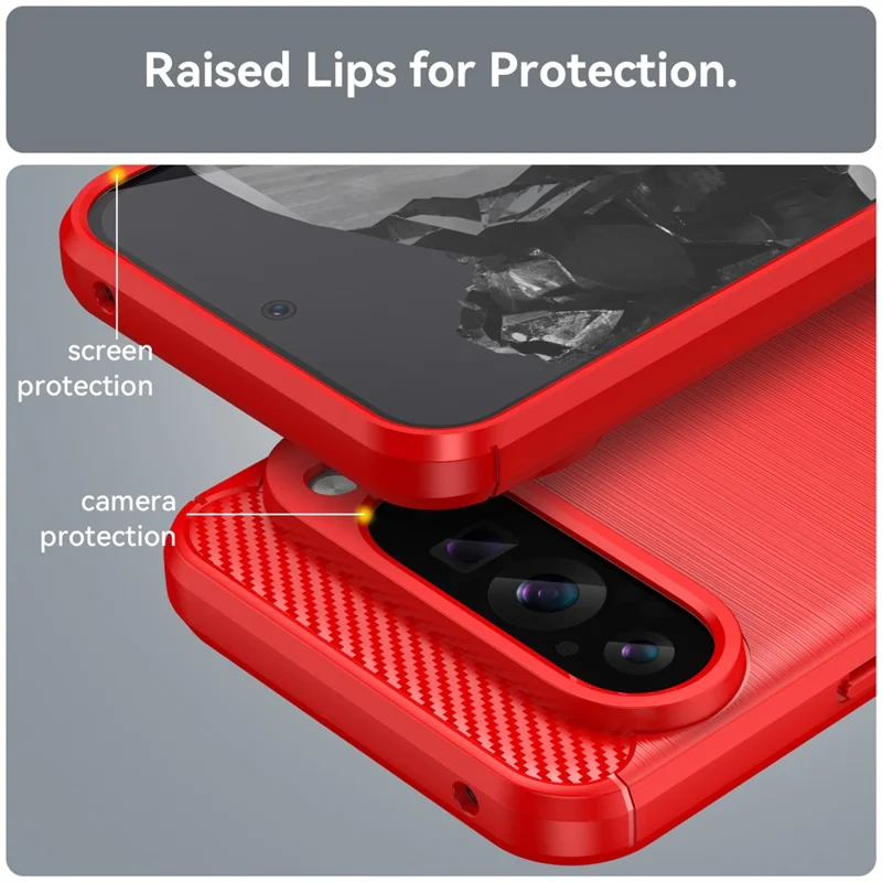 For Google Pixel 9 Pro XL TPU Case Carbon Fiber Texture Mobile Phone Cover - Red
