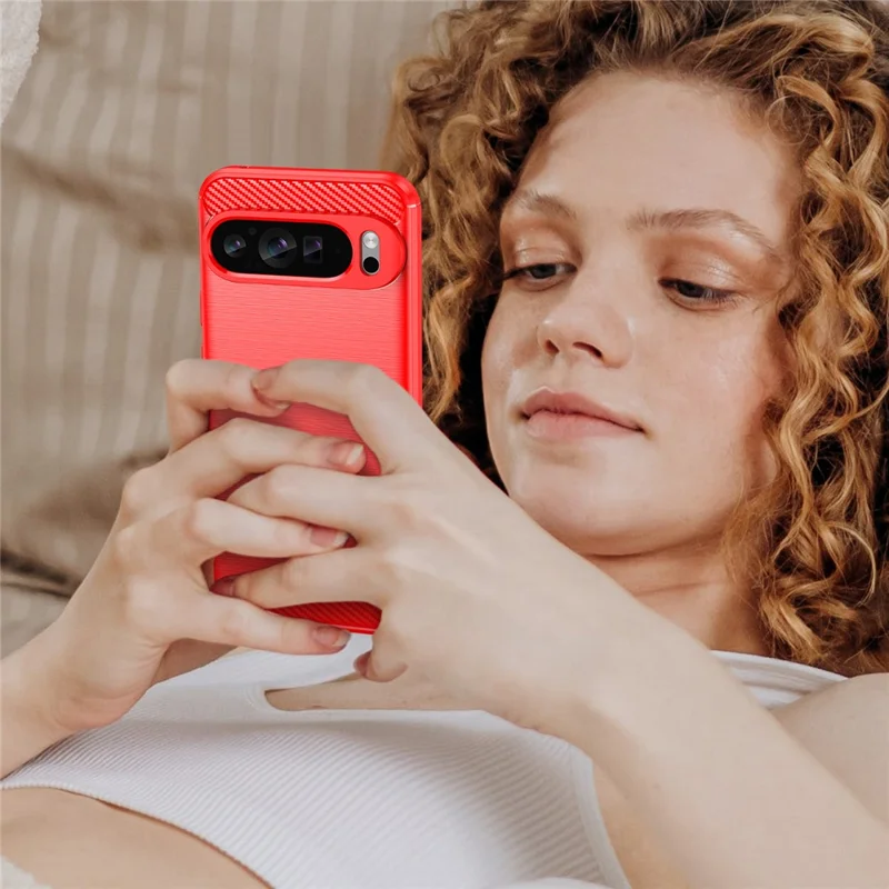 For Google Pixel 9 Pro XL TPU Case Carbon Fiber Texture Mobile Phone Cover - Red