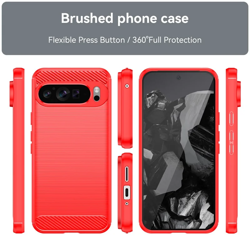 For Google Pixel 9 Pro XL TPU Case Carbon Fiber Texture Mobile Phone Cover - Red