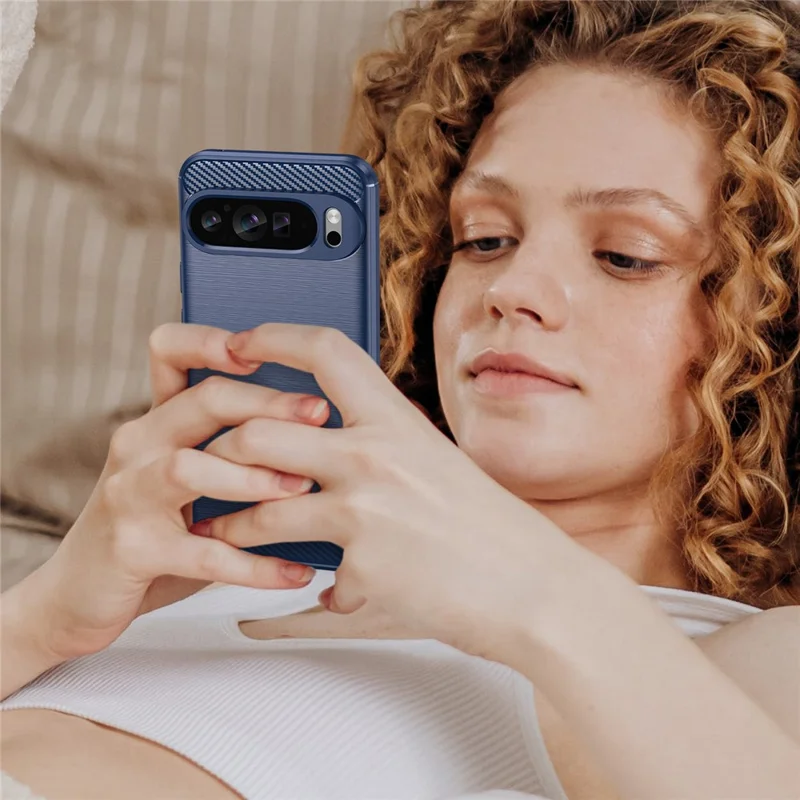 For Google Pixel 9 Pro XL TPU Case Carbon Fiber Texture Mobile Phone Cover - Blue