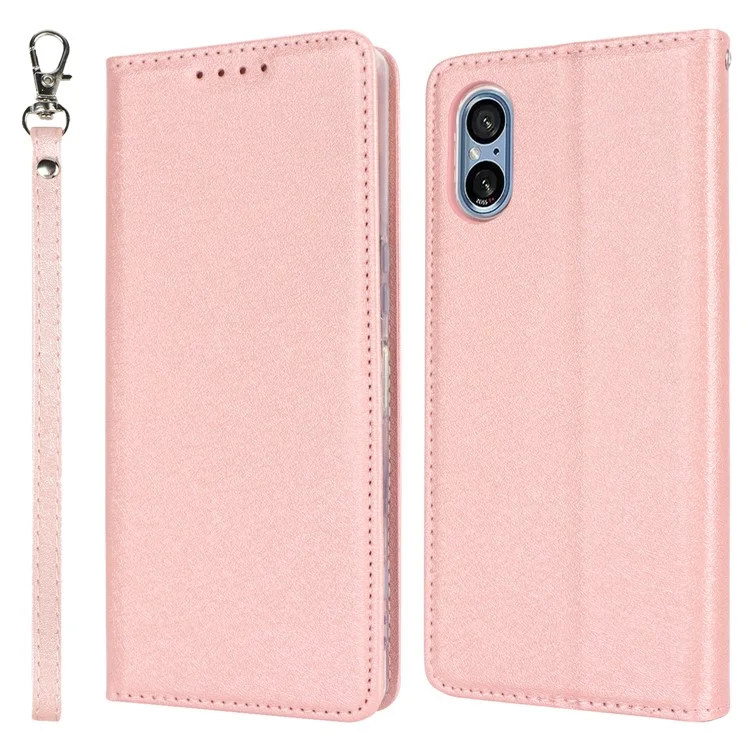 For Sony Xperia 5 V Phone Case Silk Texture Stand TPU + PU Leather Cover Wallet - Rose Gold