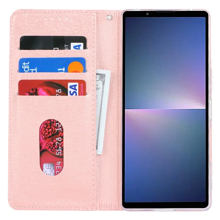 For Sony Xperia 5 V Phone Case Silk Texture Stand TPU + PU Leather Cover Wallet - Rose Gold