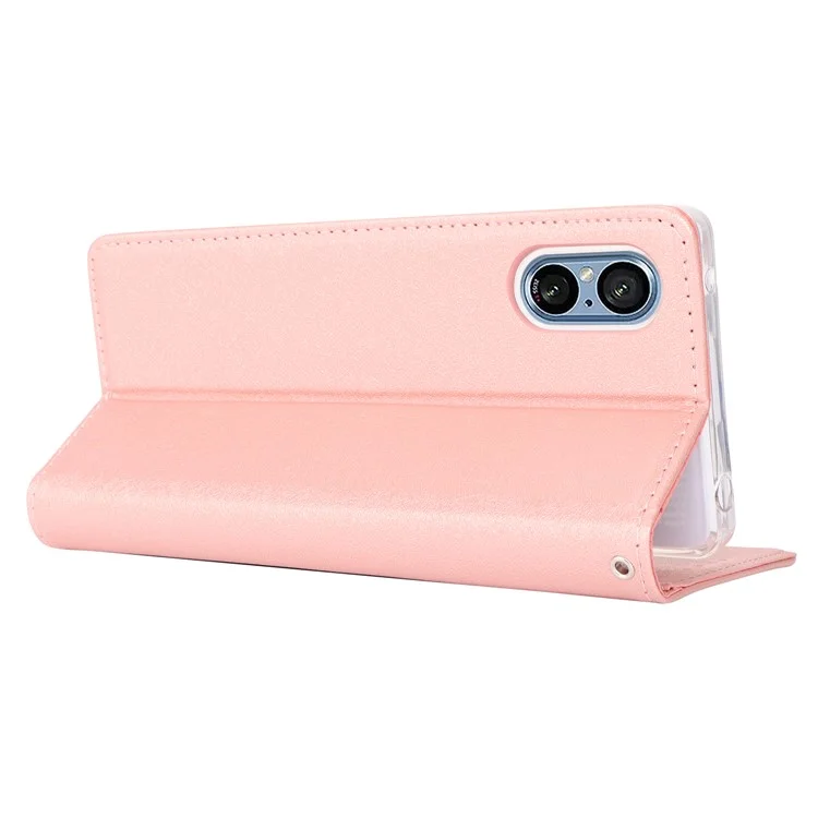 For Sony Xperia 5 V Phone Case Silk Texture Stand TPU + PU Leather Cover Wallet - Rose Gold
