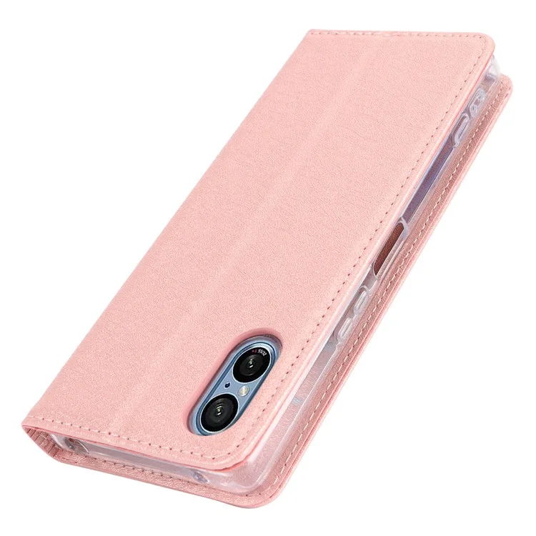 For Sony Xperia 5 V Phone Case Silk Texture Stand TPU + PU Leather Cover Wallet - Rose Gold