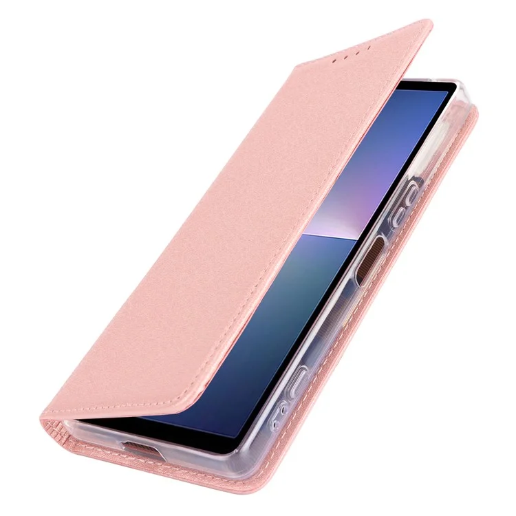 For Sony Xperia 5 V Phone Case Silk Texture Stand TPU + PU Leather Cover Wallet - Rose Gold