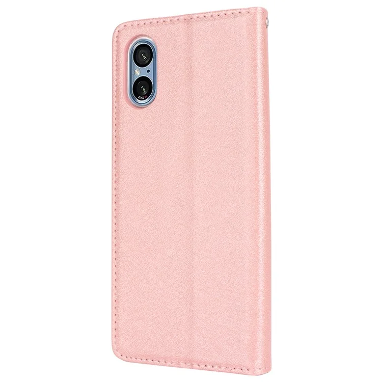 For Sony Xperia 5 V Phone Case Silk Texture Stand TPU + PU Leather Cover Wallet - Rose Gold