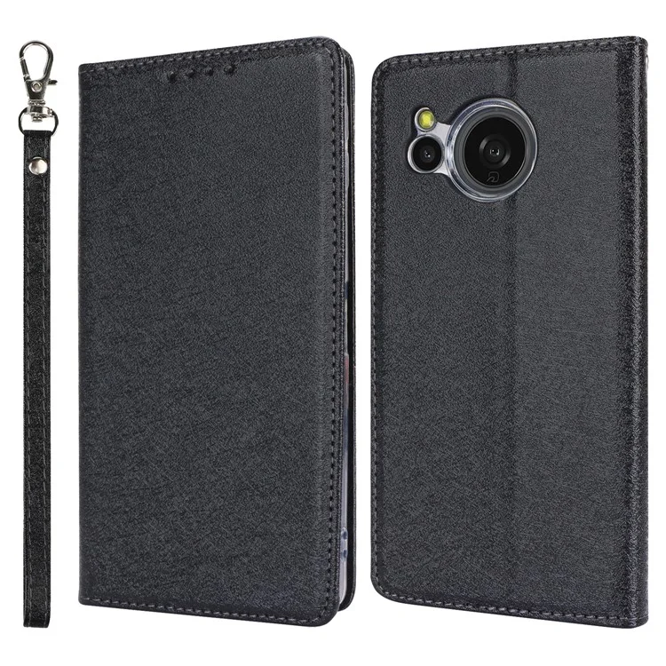 For Sharp Aquos Sense 8 Wallet Case Silk Texture Leather Flip Protective Phone Cover - Black