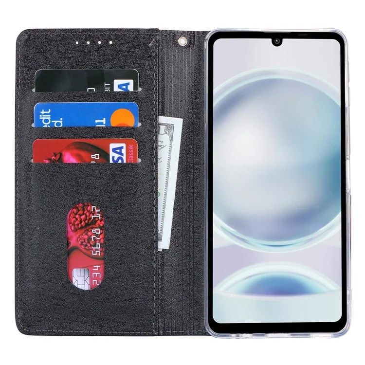 For Sharp Aquos Sense 8 Wallet Case Silk Texture Leather Flip Protective Phone Cover - Black