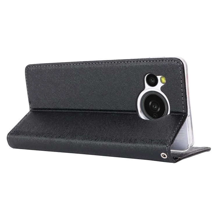 For Sharp Aquos Sense 8 Wallet Case Silk Texture Leather Flip Protective Phone Cover - Black