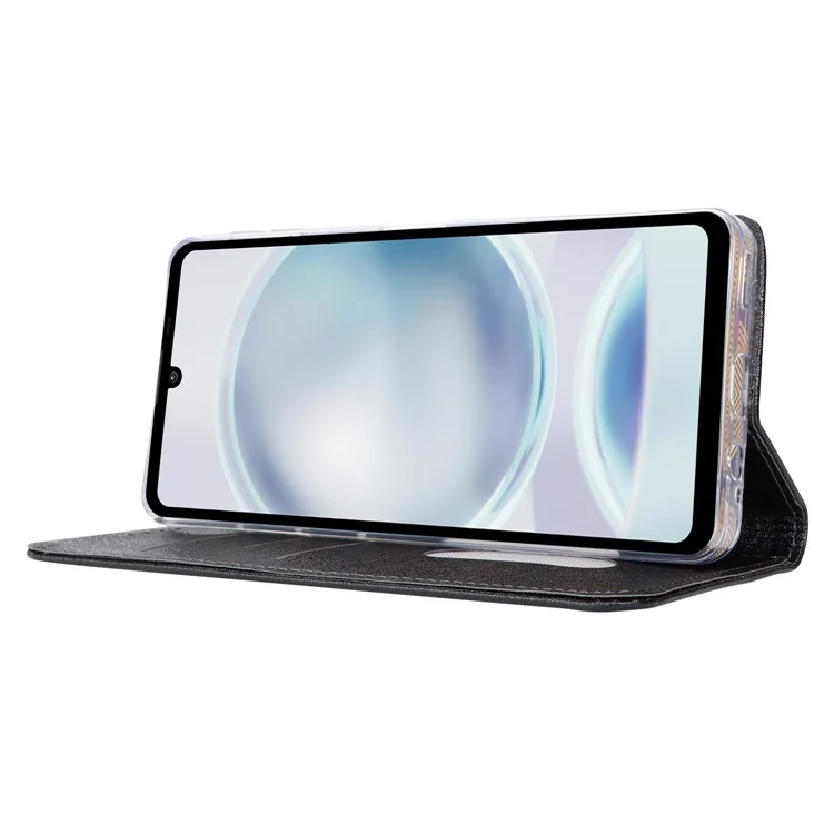 For Sharp Aquos Sense 8 Wallet Case Silk Texture Leather Flip Protective Phone Cover - Black