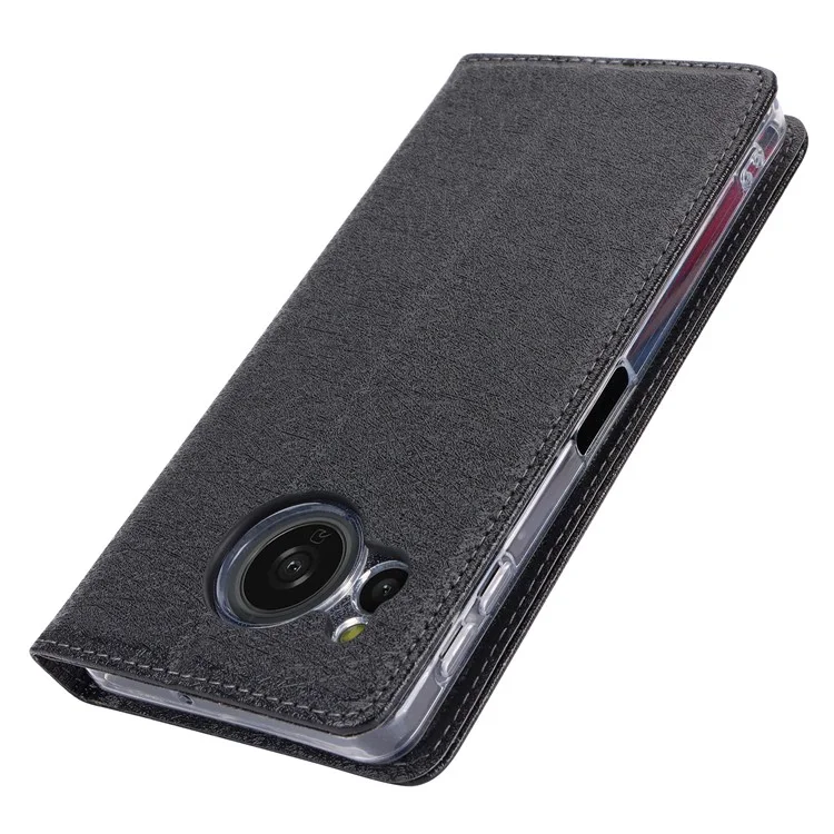 For Sharp Aquos Sense 8 Wallet Case Silk Texture Leather Flip Protective Phone Cover - Black
