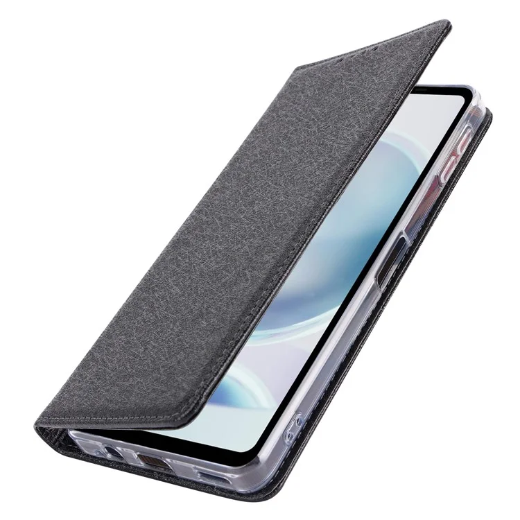 For Sharp Aquos Sense 8 Wallet Case Silk Texture Leather Flip Protective Phone Cover - Black