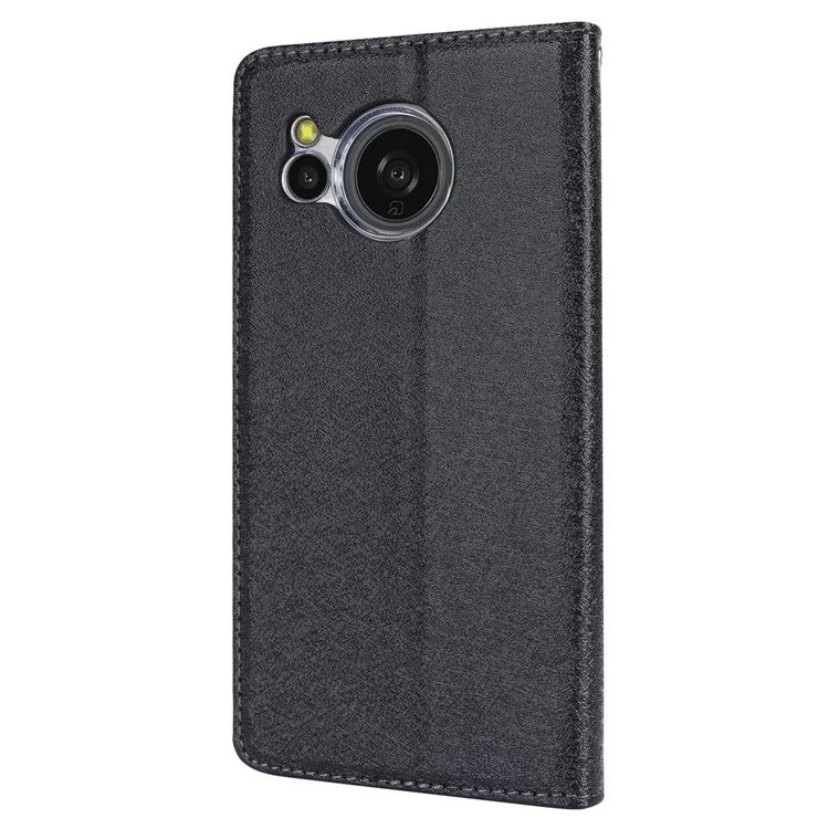 For Sharp Aquos Sense 8 Wallet Case Silk Texture Leather Flip Protective Phone Cover - Black