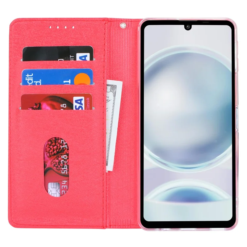 Futerał portfelowy na Sharp Aquos Sense 8, futerał typu flip z bawełnianą fakturą skóry PU, ochronny pokrowiec na telefon - Czerwony