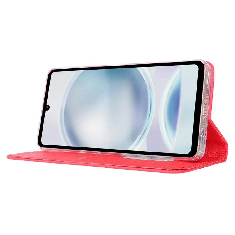 Futerał portfelowy na Sharp Aquos Sense 8, futerał typu flip z bawełnianą fakturą skóry PU, ochronny pokrowiec na telefon - Czerwony