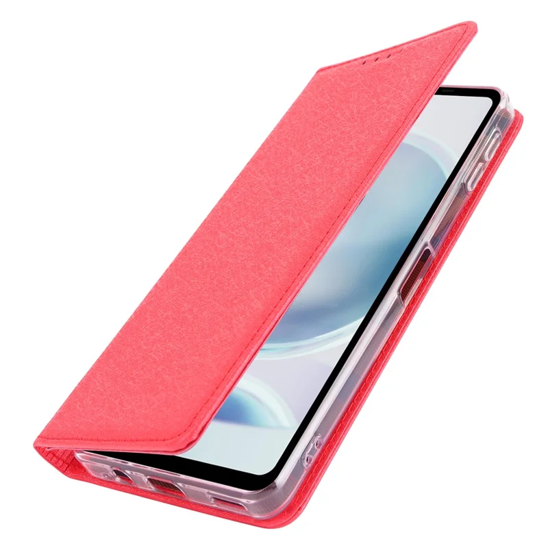 Futerał portfelowy na Sharp Aquos Sense 8, futerał typu flip z bawełnianą fakturą skóry PU, ochronny pokrowiec na telefon - Czerwony