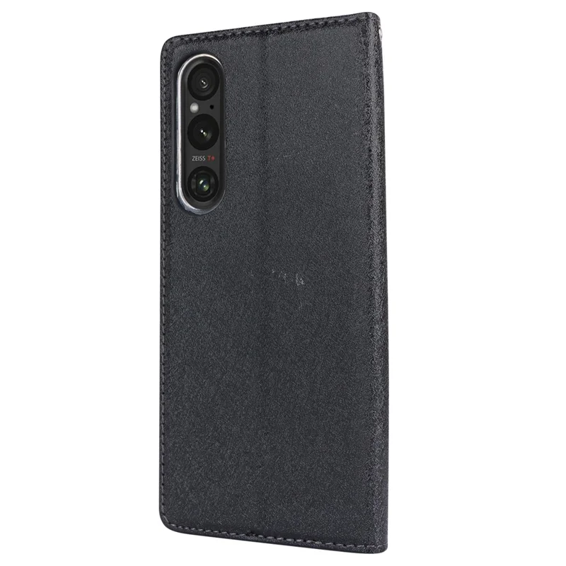 Guscio per telefono in pelle PU per Sony Xperia 1 V Texture seta Portafoglio Custodia per telefono - Nero