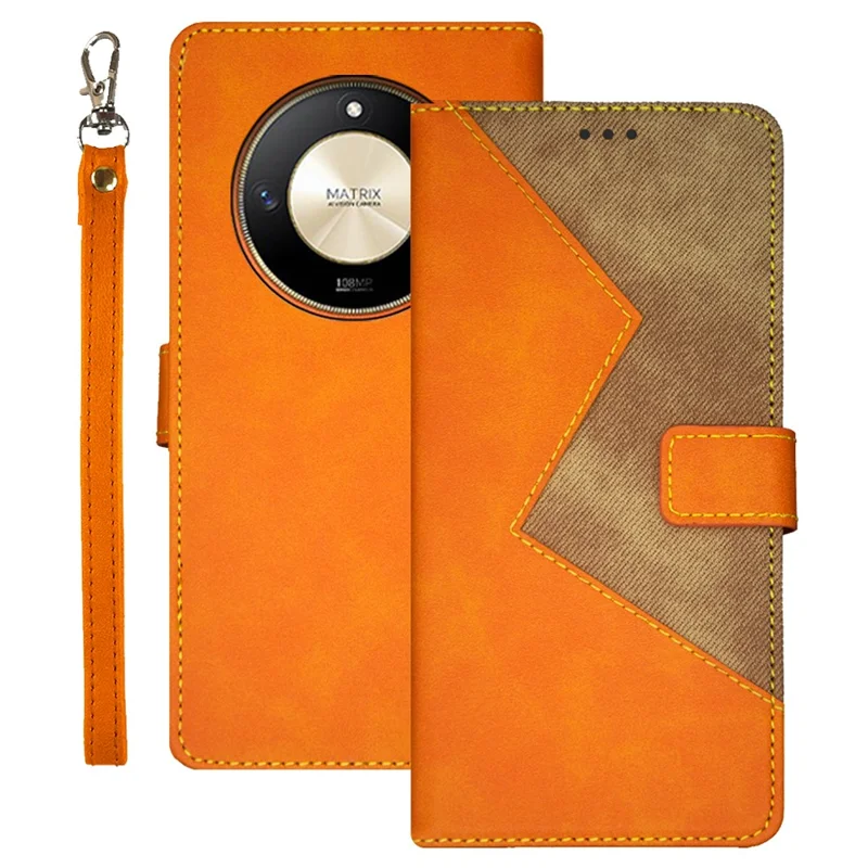 IDEWEI For Honor X9b 5G / Magic6 Lite 5G / X50 5G Cases Anti-Scratch Splicing Color PU Leather Cell Phone Cover - Yellow