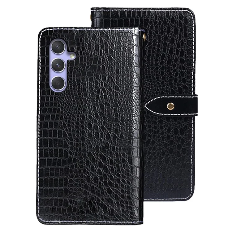 IDEWEI For Samsung Galaxy A55 5G PU Leather Flip Phone Case Crocodile Texture Stand Cover Wallet - Black
