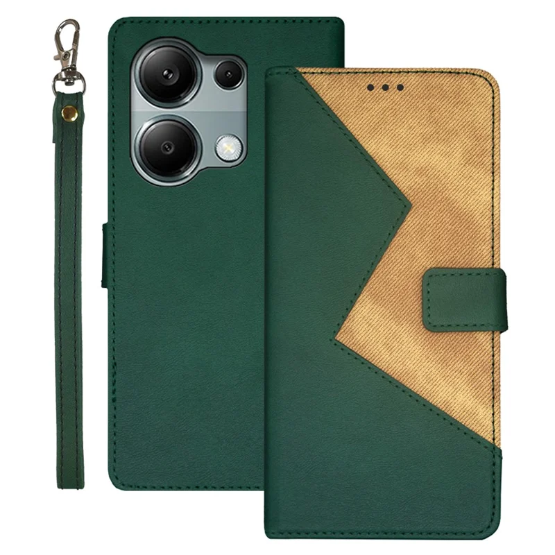 IDEWEI Para Xiaomi Redmi Note 13 Pro 4G / Poco M6 Pro 4G Capa Splicing Color Leather Cell Phone Case - Verde