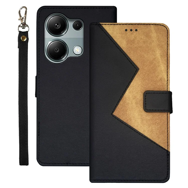 IDEWEI Per Xiaomi Redmi Note 13 Pro 4G / Poco M6 Pro 4G Cover Splicing Color Leather Cell Phone Case - Nero