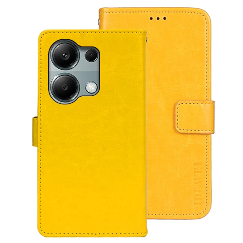IDEWEI For Xiaomi Redmi Note 13 Pro 4G / Poco M6 Pro 4G Case Magnetic Clasp Leather Anti-fall Phone Cover - Yellow
