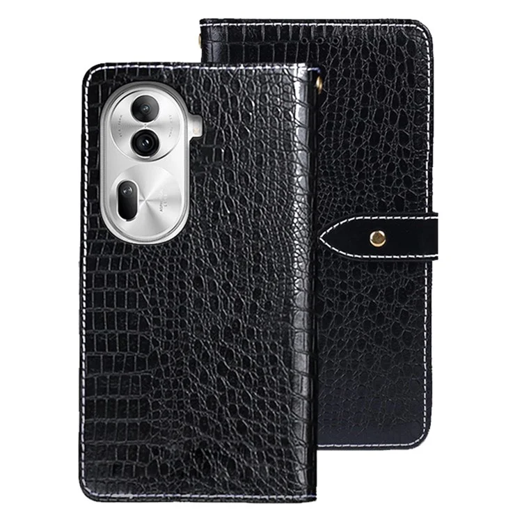 IDEWEI per Oppo Reno11 Pro 5G (Global) / Reno11 (Cina) 5G Custodia per cellulare in pelle con texture di coccodrillo e supporto - Nero