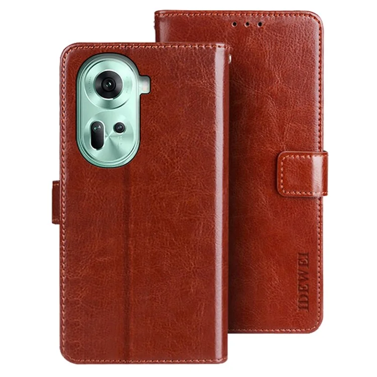 IDEWEI For Oppo Reno11 5G (Global) Case Crazy Horse Texture PU Leather Stand Anti-scratch Phone Cover - Brown