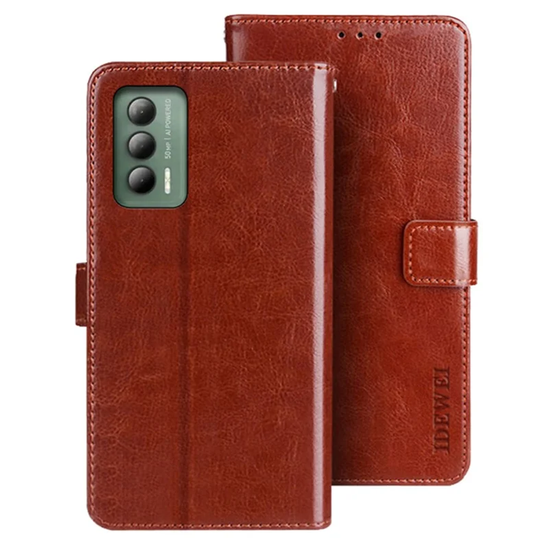 IDEWEI For Cricket Outlast Case Leather Flip Wallet Phone Cover Crazy Horse Texture - Brown