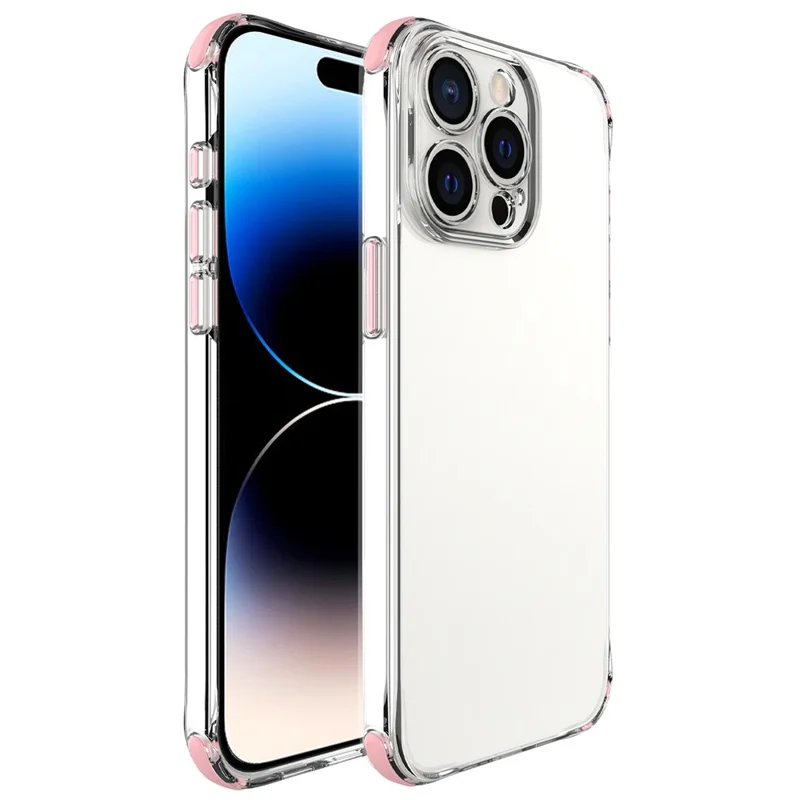 Per Iphone 14 Pulsanti in Lega di Alluminio Pro TPU+PC Cellulare Custodia (foro Preciso Dell'obiettivo) - Rosa