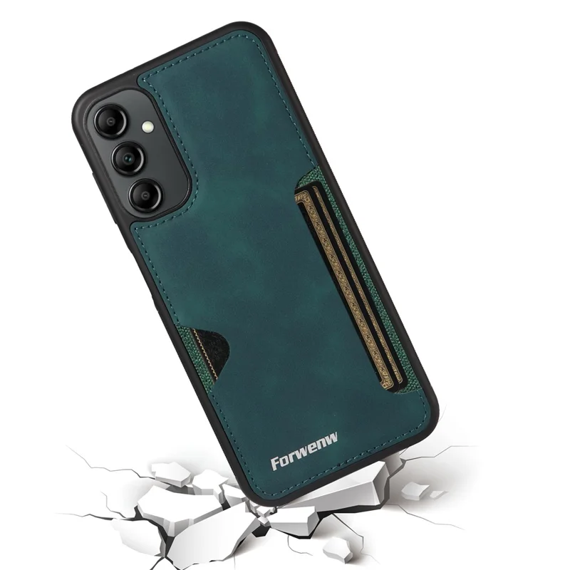 FORWENW F5 Series For Samsung Galaxy A14 5G / 4G Case PU Leather+TPU Card Holder Phone Back Cover - Green