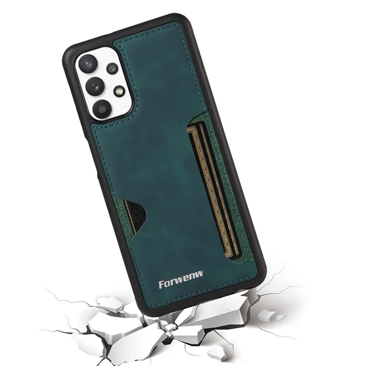 FORWENW F5 Series For Samsung Galaxy A53 5G Cover Leather+TPU Card Holder Anti-scratch Phone Case - Green