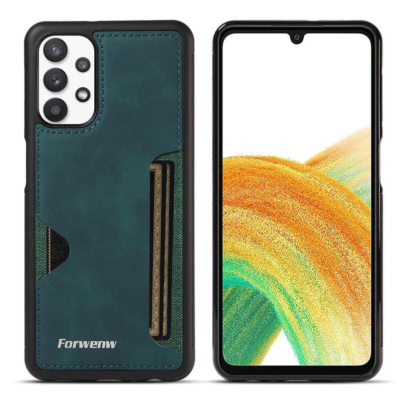 FORWENW F5 Series For Samsung Galaxy A33 5G Cellphone Case Card Holder Leather+TPU Protective Cover - Green