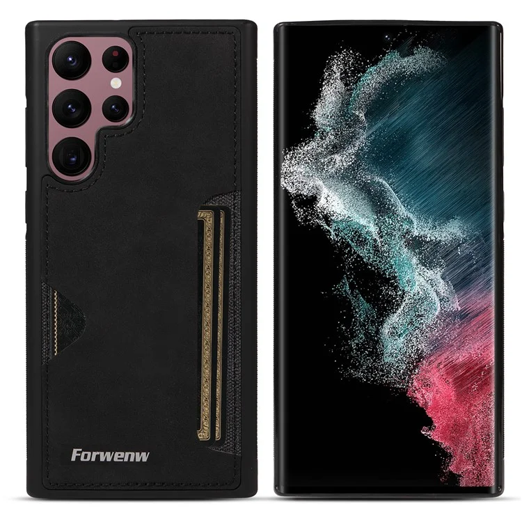 FORWENW F5 Series per Samsung Galaxy S24 Ultra Smartphone Case PU Pelle+TPU Portacarte Custodia Posteriore - Nero