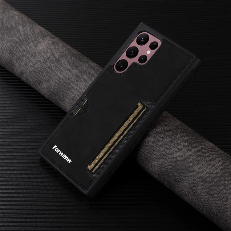 FORWENW F5 Series per Samsung Galaxy S24 Ultra Smartphone Case PU Pelle+TPU Portacarte Custodia Posteriore - Nero