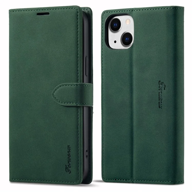 FORWENW F1 Series Pour iPhone 15 Étui de Téléphone Portable en Cuir PU Portefeuille Support Anti-Choc - Vert